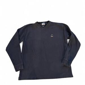 Vintage Faconnable Navy V-Neck Pullover Sweater | Men's Large